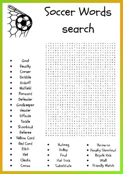 Soccer word search puzzles worksheets activity for crithical thinking