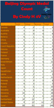 Preview of Olympic Medal Count Computer Project in Excel
