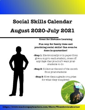 Preview of Social Calendar August 2020-July 2021 Distance Learning