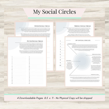 Preview of Social Circles Therapy Worksheet, Personal Boundaries, Social Boundaries