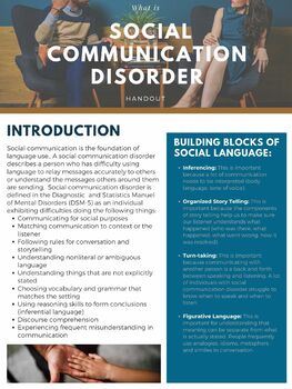 Preview of Social Communication Disorder Handout with Development Milestones