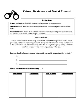 Preview of Crime, Deviance and Social Control Worksheet