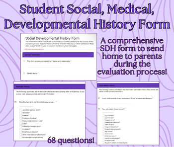 Preview of Social Developmental History Google Form for Parents | SPED Evaluation Input