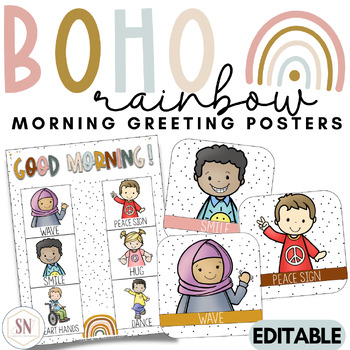 Preview of Boho Rainbow Morning Greeting Posters & Choice Board | Editable