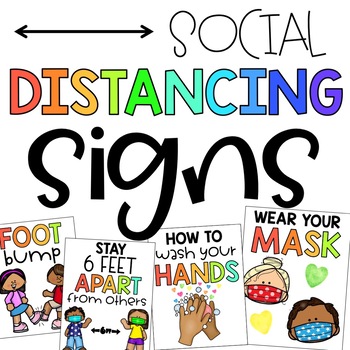 Preview of Social Distancing Signs Bundle | Classroom Rules, Hand Washing, & Greetings
