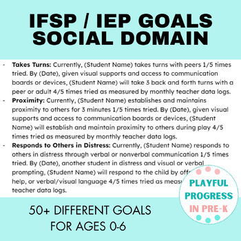 Preview of Social Domain IEP/IFSP Goal Bank - Toddler/PreK, Special Ed, 50+ Goals