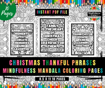 Preview of Social Emotional Christmas, Thankful Phrases Coloring Pages For Kids