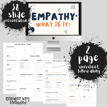 Preview of Social Emotional Health || Emotions, Empathy, Stress Worksheet and Presentation