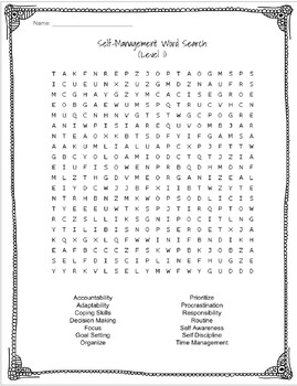 Preview of SEL/Executive Functioning SELF-MANAGEMENT Word Search/Crossword Puzzle/Activity