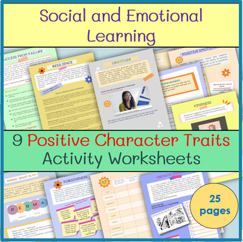 Preview of Social and Emotional Learning : 9 Positive Character Traits Activity Worksheets