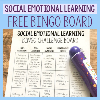 Preview of Social Emotional Learning Activities Bingo Board - FREE