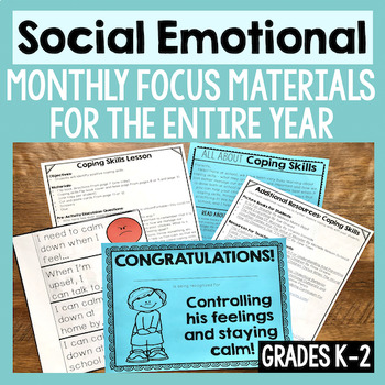 Preview of Social Emotional Learning Activities - Topic Of The Month Grades K-2
