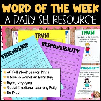 Preview of Social Emotional Learning Activities & Vocabulary FULL YEAR | Word of the Week