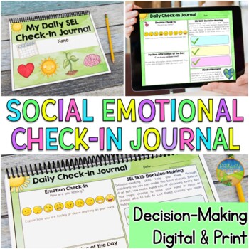 Preview of Social Emotional Learning Check-In Journal for Emotions & Decision-Making Skills