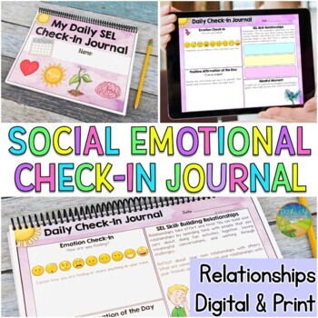 Preview of Social Emotional Learning Check-In Journal for Emotions & Relationship Skills