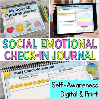 Preview of Social Emotional Learning Check-In Journal for Emotions & Self-Awareness Skills