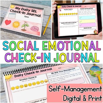 Preview of Social Emotional Learning Check-In Journal for Emotions & Self-Management Skills