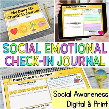 Preview of Social Emotional Learning Check-In Journal - Emotions & Social Awareness Skills