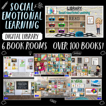 Preview of Social-Emotional Learning - Digital Library (6 virtual book rooms) 100+ books 