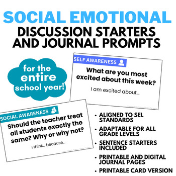 Preview of Social-Emotional Learning Discussion Questions and Journal Prompts