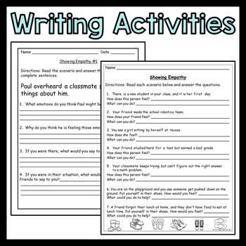 Social Emotional Learning - EMPATHY Lesson Plans + Writing Activities