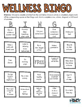 Social/Emotional Learning & Health: Wellness Bingo Game | TPT