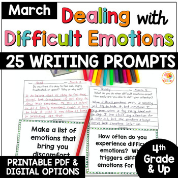 Preview of Social-Emotional Learning MARCH Writing Prompts: Dealing w/ Difficult Emotions