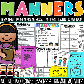 Preview of Social Emotional Learning, Manners, Responsible Decision Making, K-2 Curriculum