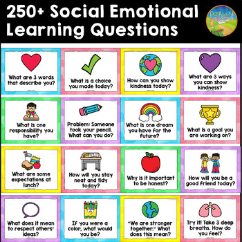 Social Emotional Learning Questions Cards & Slides for Kindergarten ...