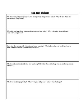 Preview of Social Emotional Learning (SEL) Exit Tickets