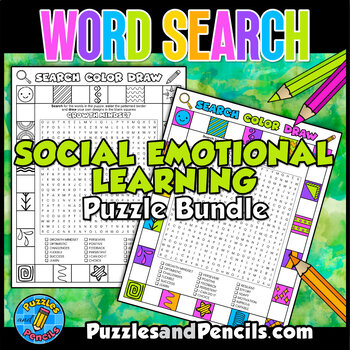 Preview of Social Emotional Learning Word Search Puzzle BUNDLE | Search, Color, Doodle
