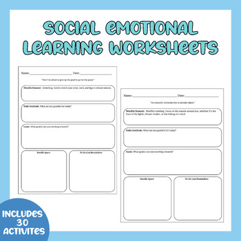 Social Emotional Learning Worksheets | Mindfulness, Goals, Daily Gratitude