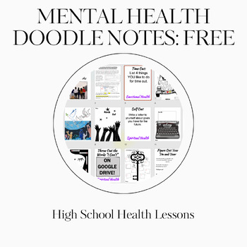 Preview of Social Emotional Mental Health Doodle Notes FREE!! For Grades 6 thru 10th
