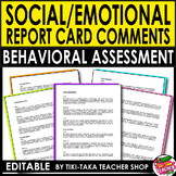 Social/ Emotional Report Card Comments - Behavioral Assess
