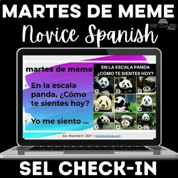 Preview of Social Emotional Spanish SEL feelings and emotions bell ringers martes de meme