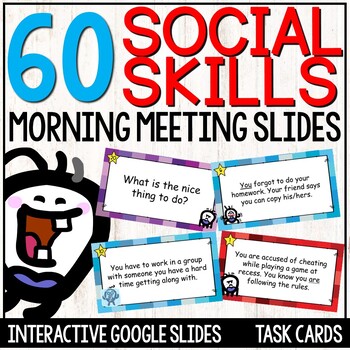 Preview of Social Skills Task Cards | SEL Activities | Morning Meeting Slides