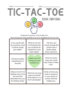 Preview of Social Emotional Tic Tac Toe