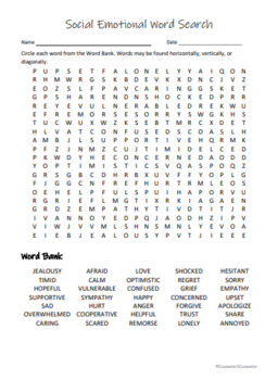 social emotional word search middle high by counselor2counselor