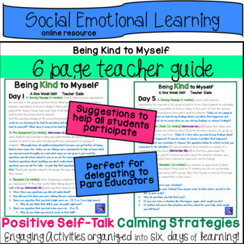 Social Emotional Workbook on Healthy Positive Self-Talk with Teacher Guide