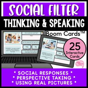 Preview of Social Filter and Perspective Taking No Prep Speech Therapy Boom Cards