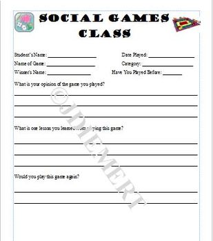 Preview of Social Games Recording Sheet