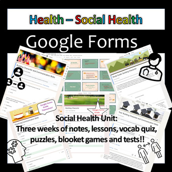 Preview of Social Health Unit Junior High Health Notes Google Forms Tests