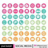 Social Media Icons Aqua Green Orange Pink