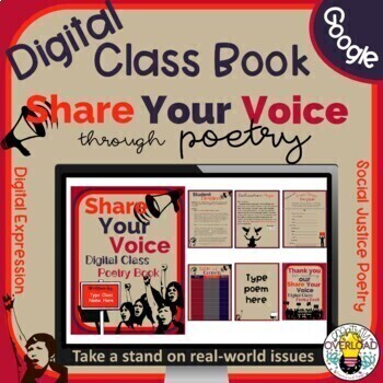 Preview of Social Justice Digital Class Poetry Book:  Share your voice on real-world issues