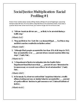 Preview of Social Justice Multiplication- Racial Profiling