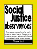 Social Justice Observances Calendar Pieces