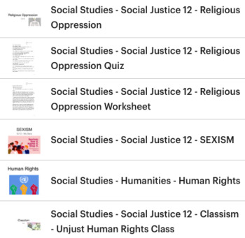 Preview of Social Justice - Social Studies - Package Bundle - 4 powerpoints worksheets quiz