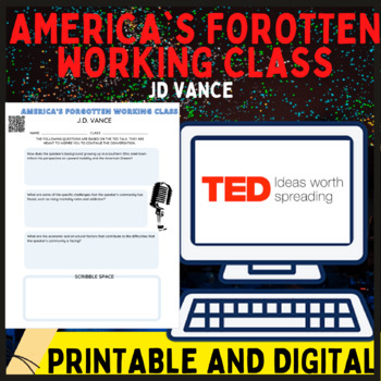 Preview of Social Justice TED Talk, "America's forgotten working class" Worksheet /Activity