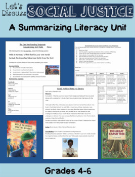 Preview of Social Justice / World Issues Summarizing Literacy Unit (Summary Writing)