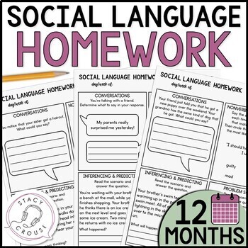 Preview of Social Pragmatic Language Homework Worksheets for Speech Therapy Social Skills